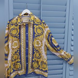 100 % Authentic Versace Blue and Gold Baroque Shirt